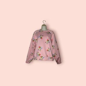 Cynthia Rowley Strawberry Print Bonded Pullover Sweatshirt Pink Cozy Chic M